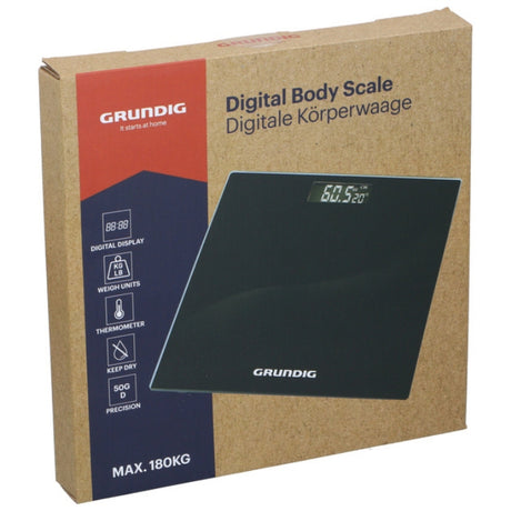 Grundig Kroppsvekt Glass Sort | Digital Vekt 180kg