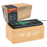 Grundig Vekkerklokke med Trådløs Lading | LED Klokke | Lys brun
