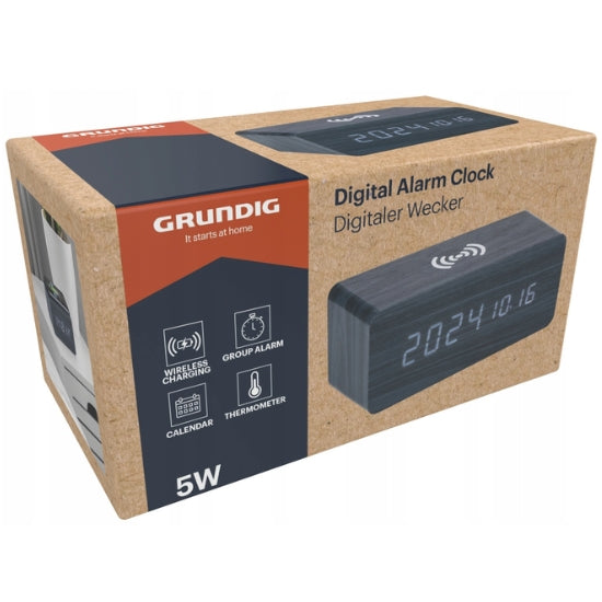 Grundig Vekkerklokke med Trådløs Lading | LED Klokke