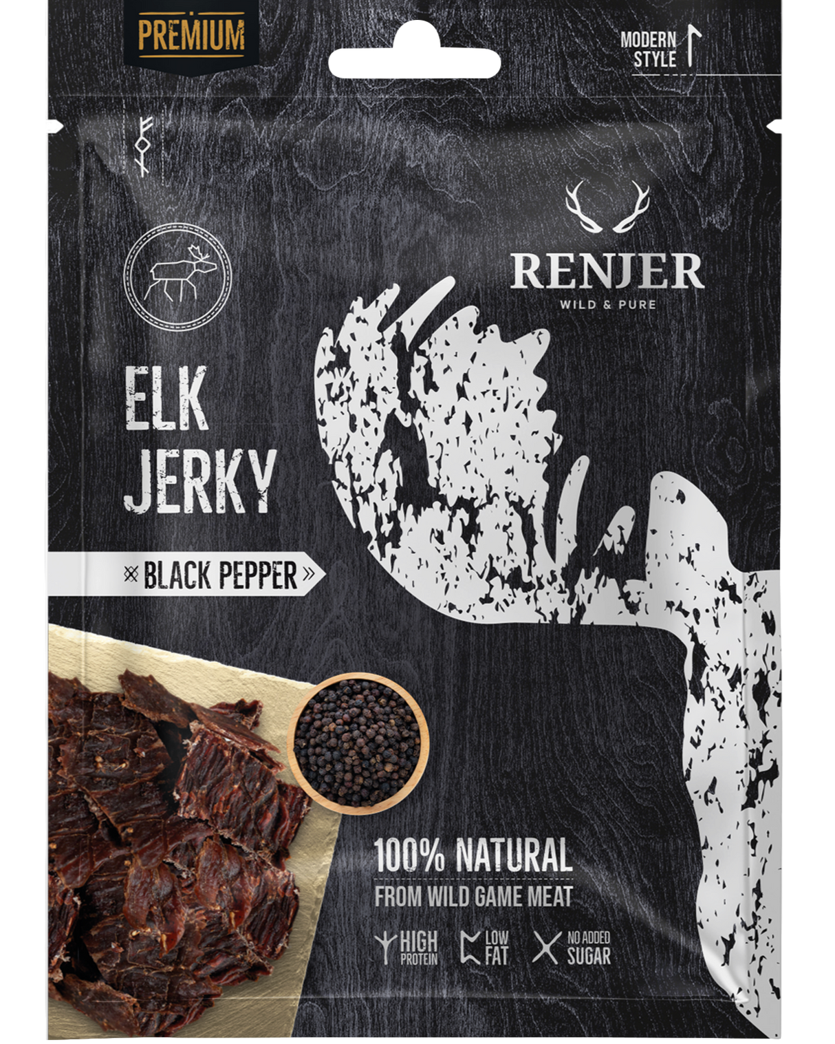 Renjer Elg Jerky med Svart Pepper 25g