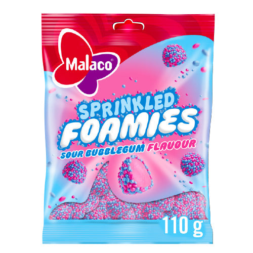 Malaco Sprinkled Foamies Sour Bubblegum 110g | Surt Skumgodteri