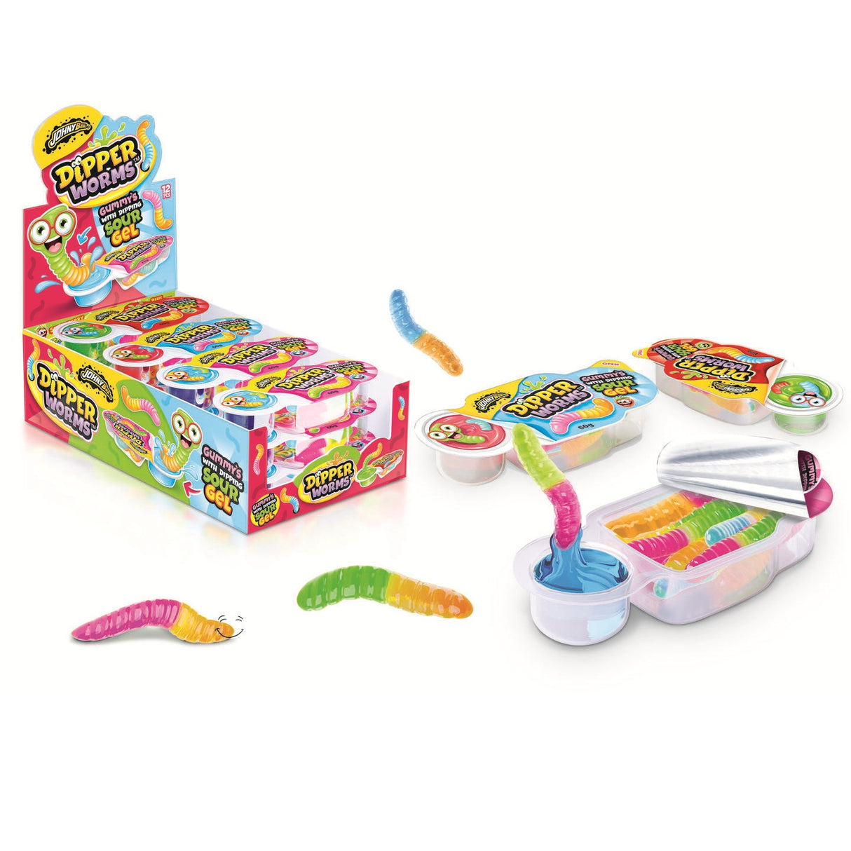 JohnyBee Dipper Worms 60g | Vingummi med Syrlig Gel
