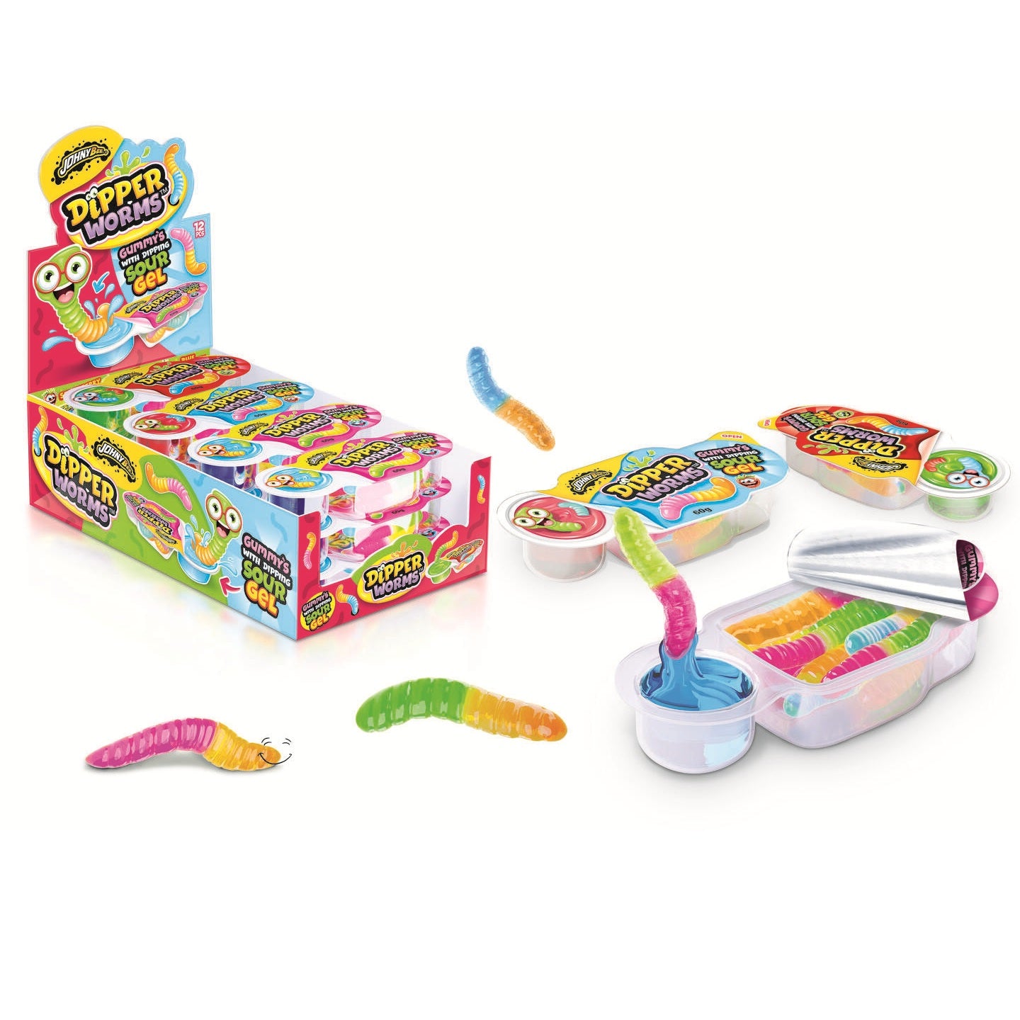 JohnyBee Dipper Worms 60g | Vingummi med Syrlig Gel