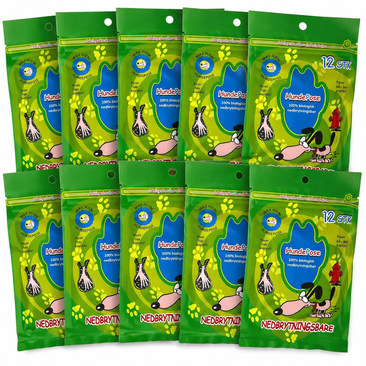 Nedbrytbare Hundeposer 10x12pk | Storpakk | 120stk