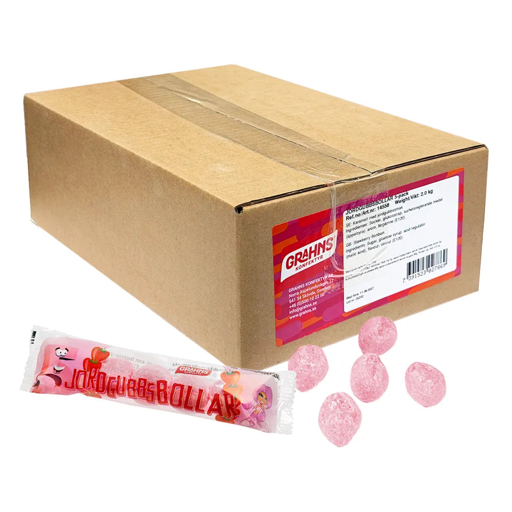 Grahns Jordgubbsbollar Jordbærkarameller 5pk | 2kg Storpakk