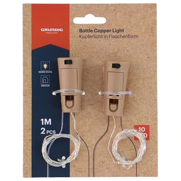 Grundig Flaskelys 2pk | 10 LED Lyslenke 1m Varmhvit
