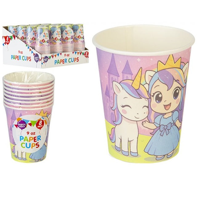 Prinsesse & Enhjørning Pappkopper 8pk