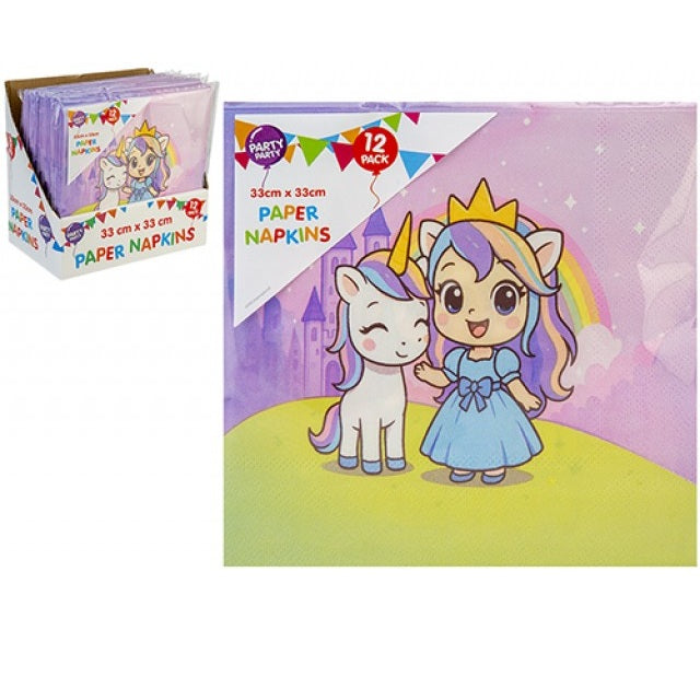 Prinsesse & Enhjørning Servietter 12pk | 33x33cm | 3-lags