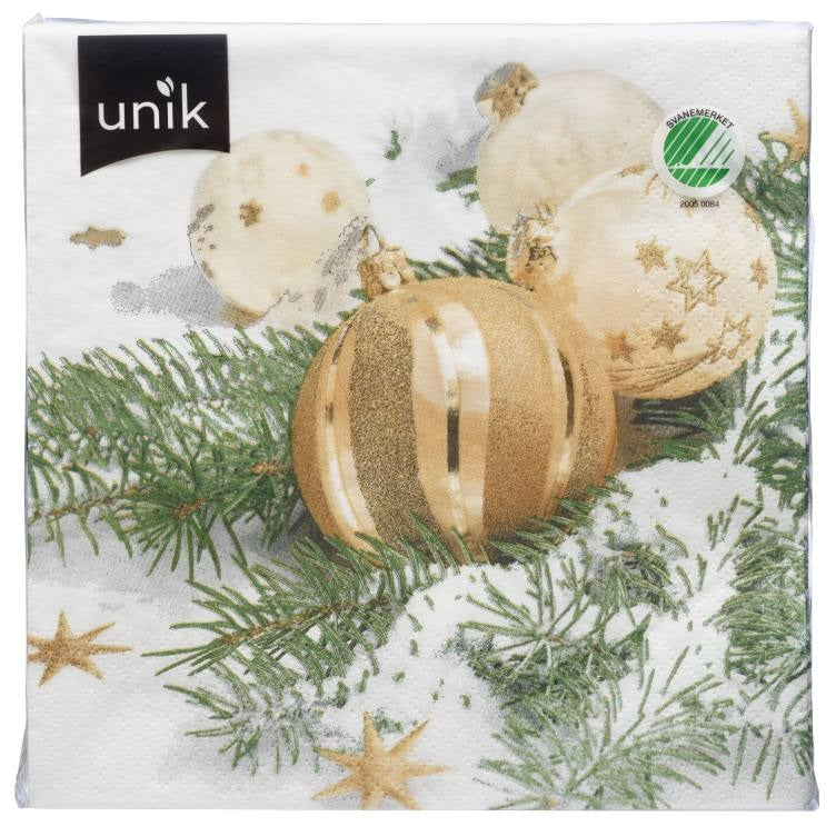 Unik Juleservietter Gullkuler 33x33cm 20pk