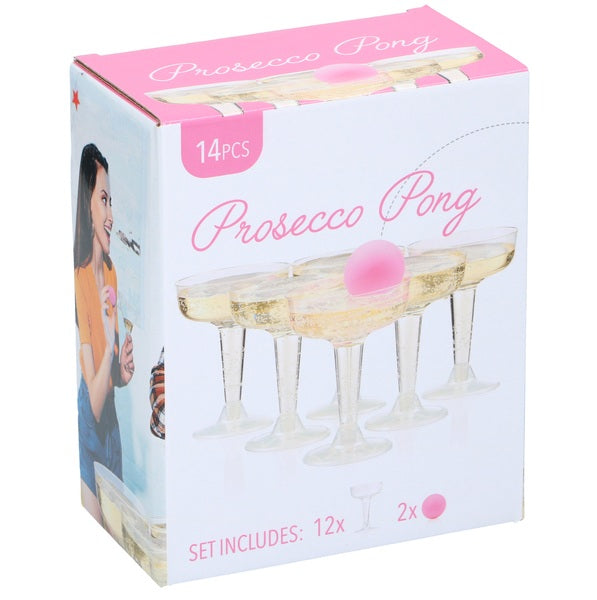 Prosecco Pong | Party game with 12 glasses and pink balls
