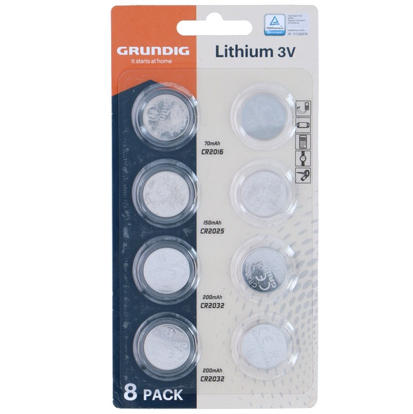 Grundig Various Button Cell Battery 8 - pack CR2016/2025/2032