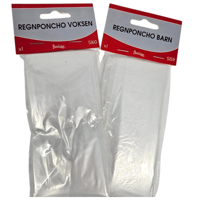 Regnponcho Gjennomsiktig Barn/Voksen 1pk