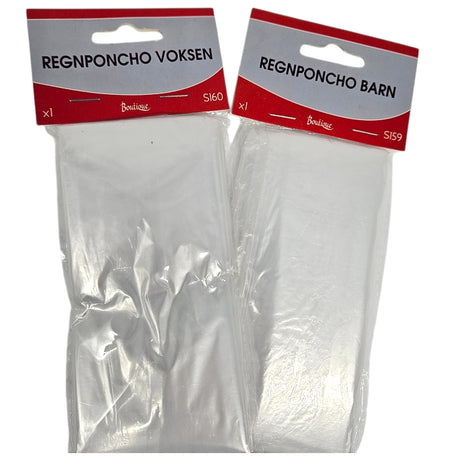 Regnponcho Gjennomsiktig Barn/Voksen 1pk