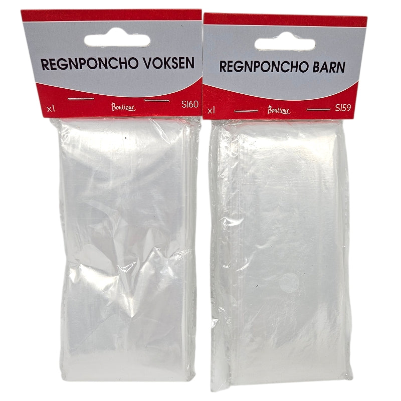 Regnponcho Gjennomsiktig Barn/Voksen 1pk