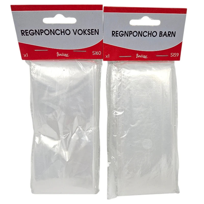 Regnponcho Gjennomsiktig 10pk | Barn/Voksen