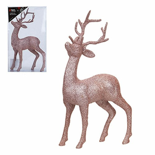 Stående Reinsdyr Roségull med Glitter 26cm | Julepynt