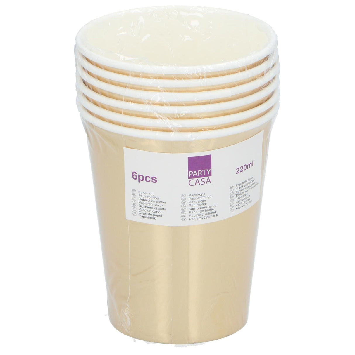 Party Cups Cardboard 6pk 23cm Gold/Silver Metallic