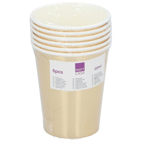 Partykopper Papp 6pk 23cm Gull/Sølv Metallic