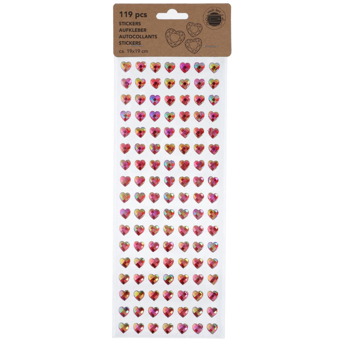 Hjerteformet Diamant Klistremerker 119stk | 3ass