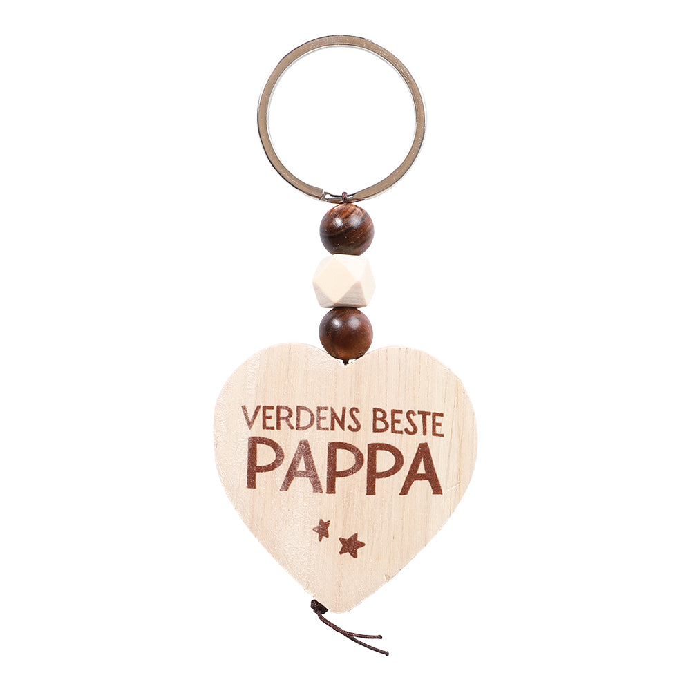 Keychain with wooden heart | World's best mom, dad and others.