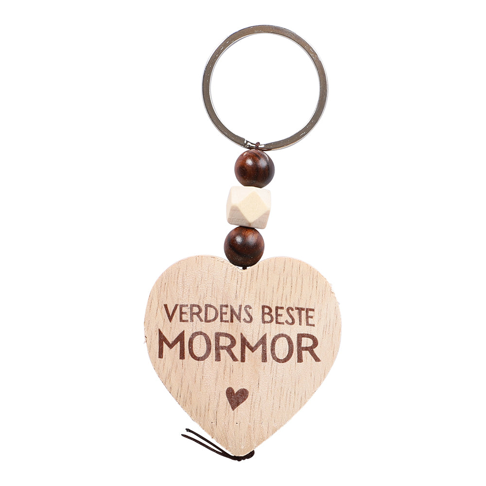Keychain with wooden heart | World's best mom, dad and others.