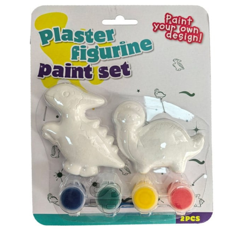 Plaster figures Dinosaurs 2pk with paint and brush | 2 ass
