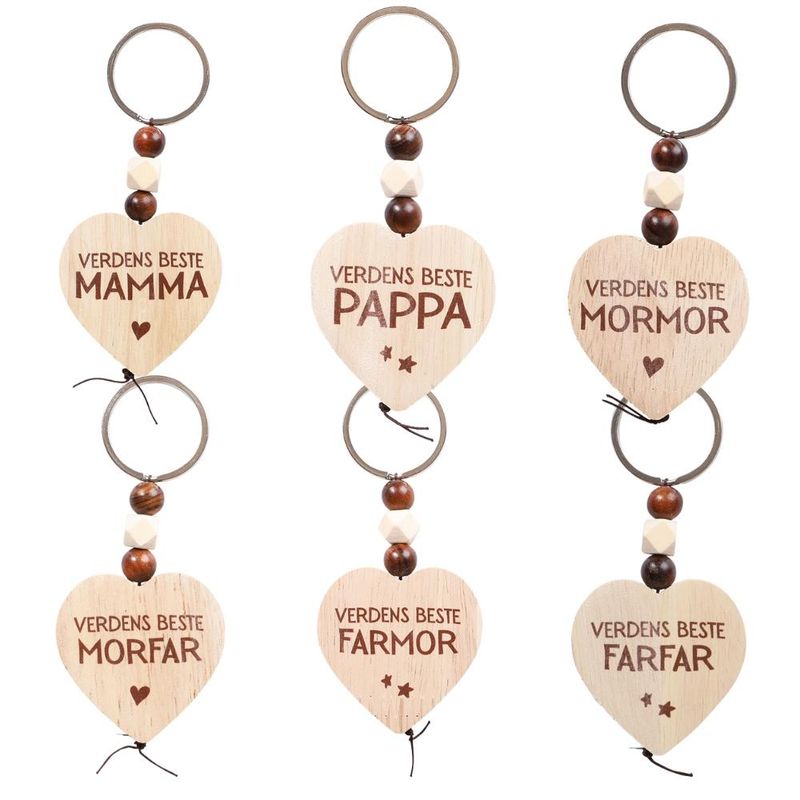 Keychain with wooden heart | World's best mom, dad and others.