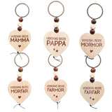 Keychain with wooden heart | World's best mom, dad and others.
