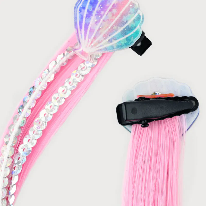 The Good Fen Hair Clip with Fake Long Hair and Shells 2pk