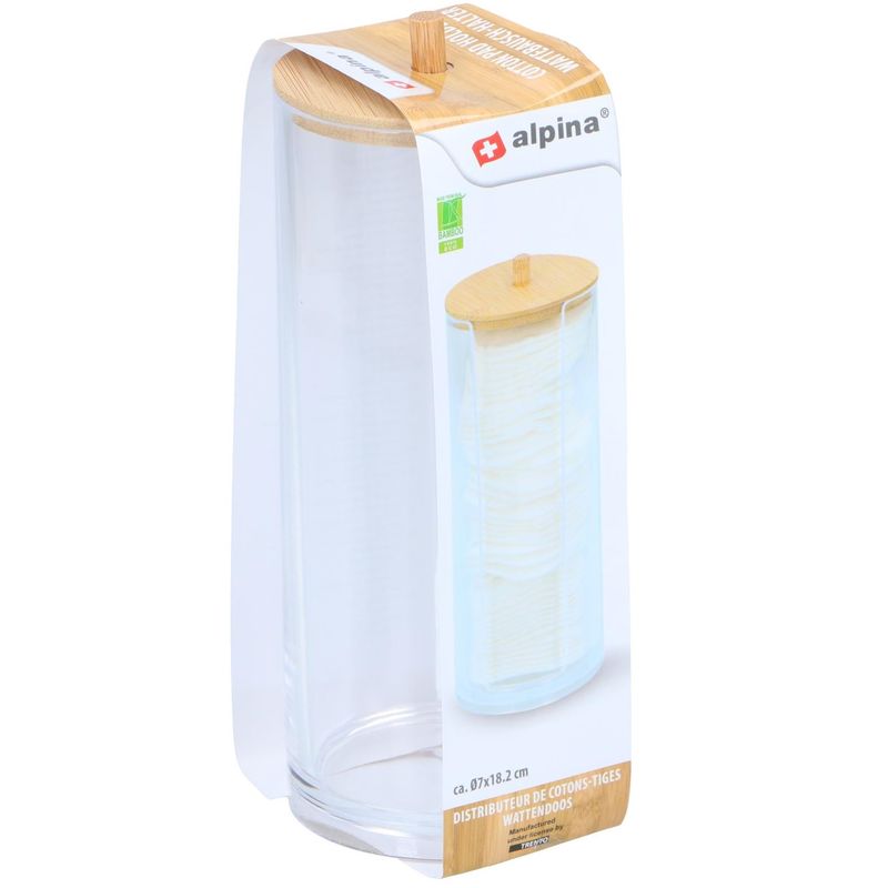Alpina Cotton Pad Holder - Practical dispenser with bamboo lid