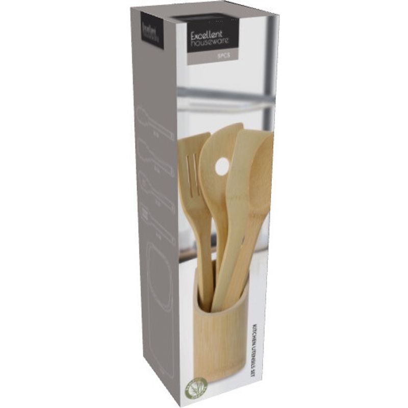Kjøkkenredskaper i bambus med holder | Excellent Houseware
