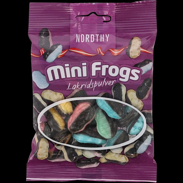 Nordthy Mini Frogs Lakrisdrops 90g | Fylt sukkertøy med lakrispulver
