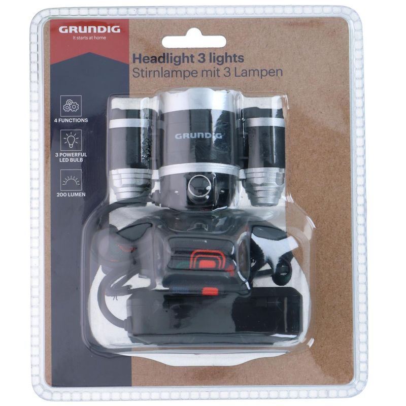 Grundig Headlamp 200lm | Adjustable Light Modes | 3 LED