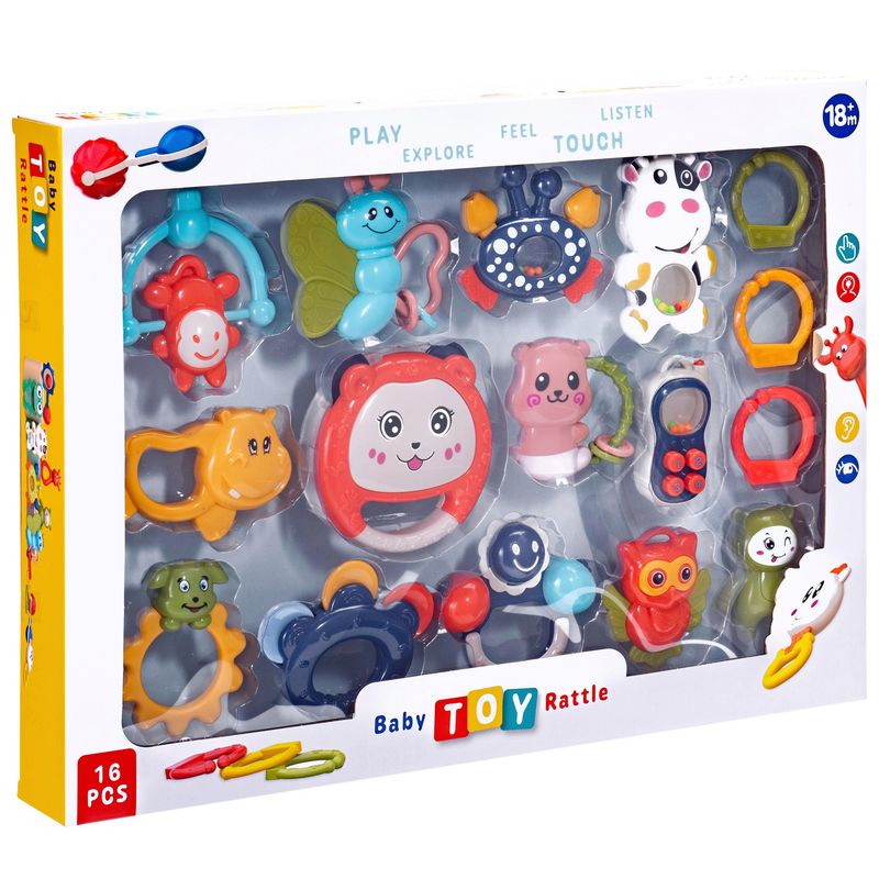 Baby gavesett 16 deler | Rangler og tyggeleker | Trygge babyprodukter