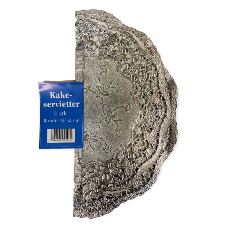 Kakeservietter Sølv 6pk 26/32cm