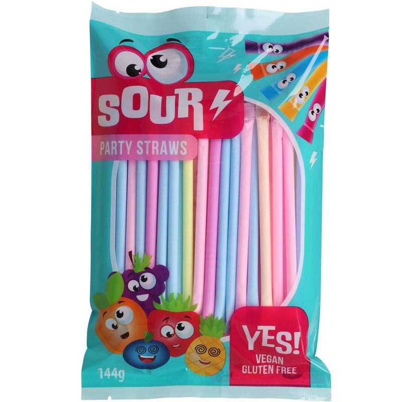 Becky's Sour Party Straws 144g | Straw with acidic powder