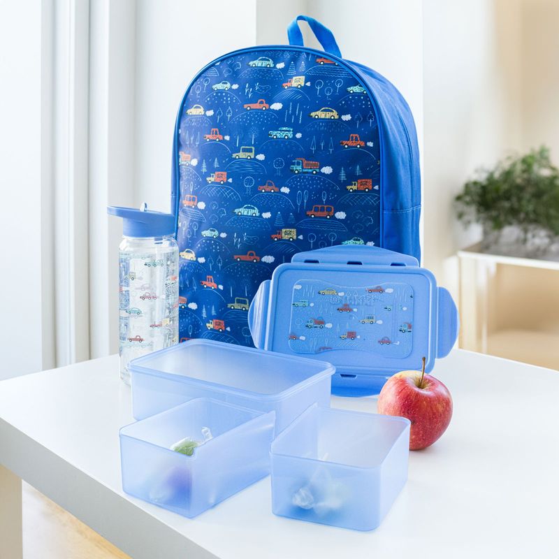 Backpack | Lunch Box | Bottle Blue With Cars