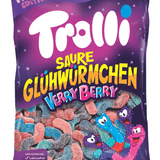Trolli Sour Glowworms Very Berry 200g | Surt vingummi med bærsmak