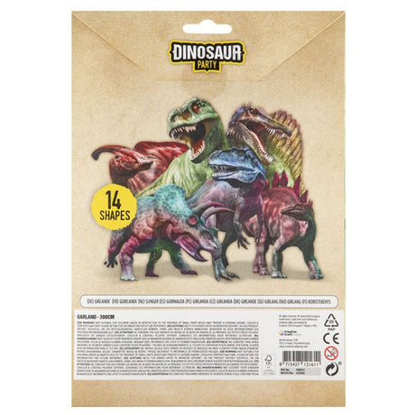 Dinosaur garland 3m | Colorful birthday decoration with 14 figures