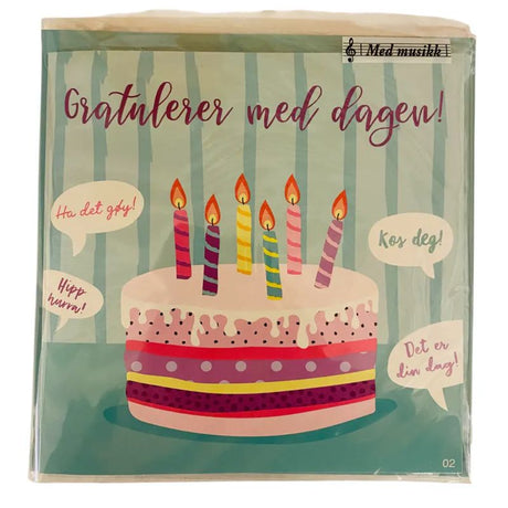 Bursdagskort med musikk | Fargerik kake