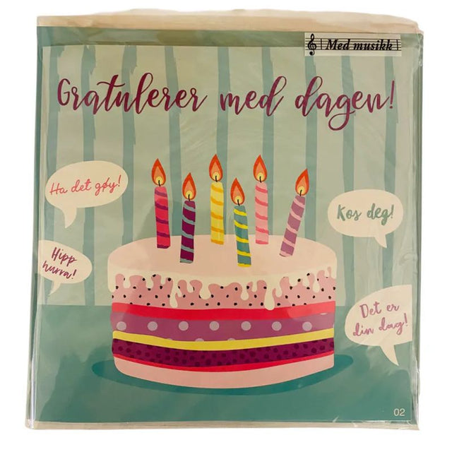 Bursdagskort med musikk | Fargerik kake
