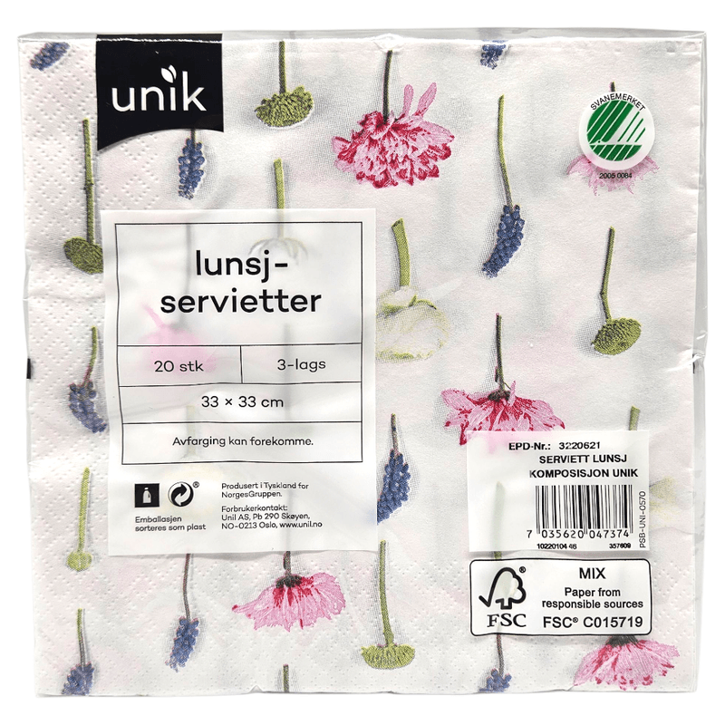 Napkins Flowers Composition 20pk 3-ply | 33x33cm | Unique