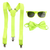 Neon Party costume accessories yellow | Sunglasses, suspenders and bow tie