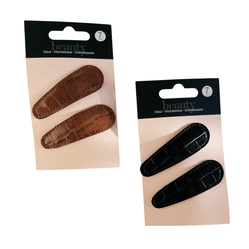 Faux leather hair clips 2pk | Black or brown | Beauty