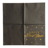 Black Napkins with Gold Text Happy New Year | 16pcs | 3-ply