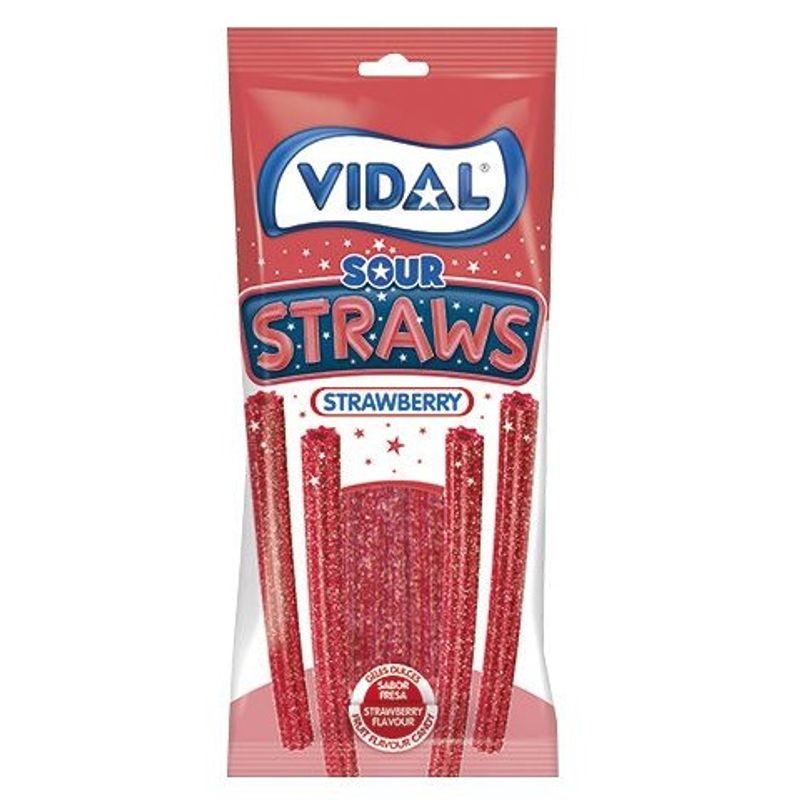 Vidal Sour Straws Strawberry 14x90g | Large pack of sour strawberry straws
