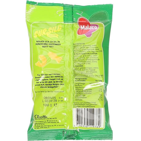 Malaco Sur Herring 100g | Classic sour candy with lemon flavor