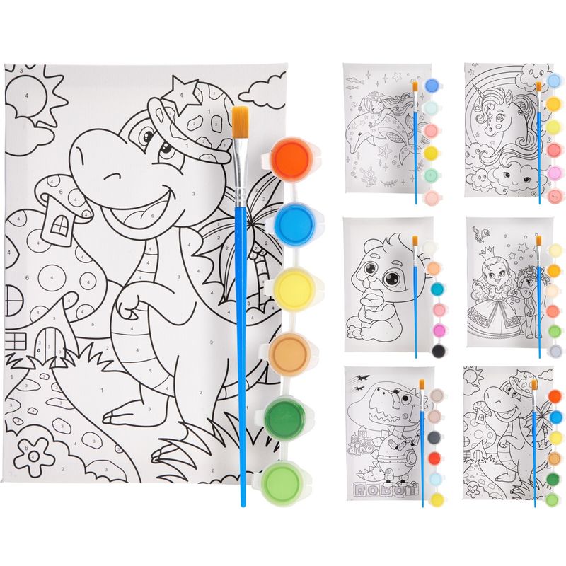 Canvas Malesett | Paint by Numbers for barn | 6 motiver | Komplett sett
