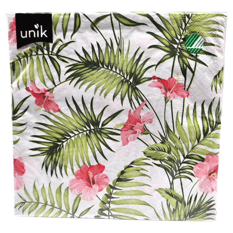 Napkins Palms w/pink flowers 20pk 3 - ply | 33x33cm | Unique