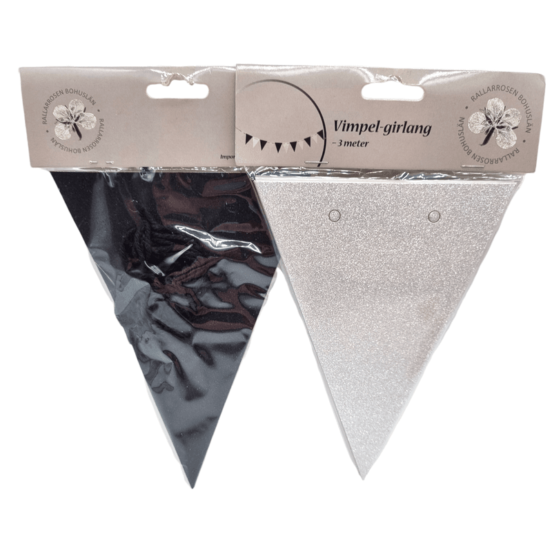 Party pennants 3m 12pcs | Black &amp; Silver Glitter